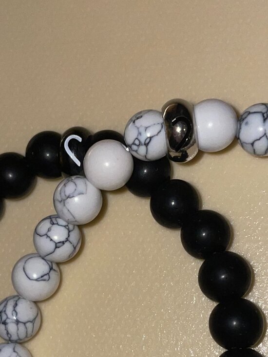 Yin-Yang Half Heart Accent Beaded Bracelet Set - Picture 4 of 5